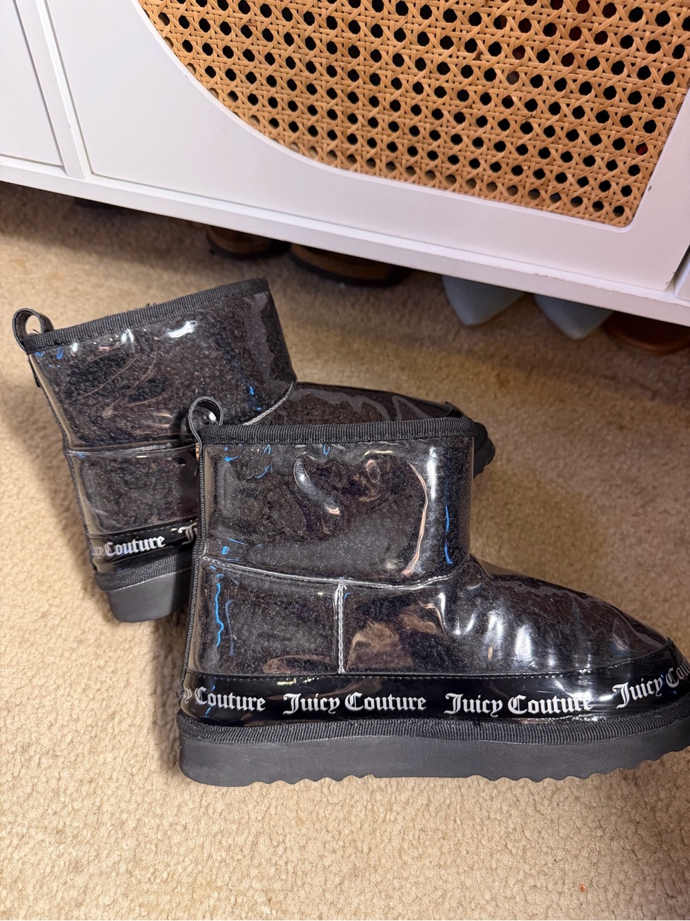 Juicy Couture Women Ladies Logo Klash Bootie Boots Black Clear Waterproof Size 7